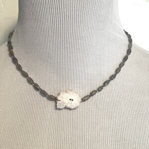 Peyote Bird NEW Gray Beaded Necklace White Chunky Shell Pendant NWT Sundance